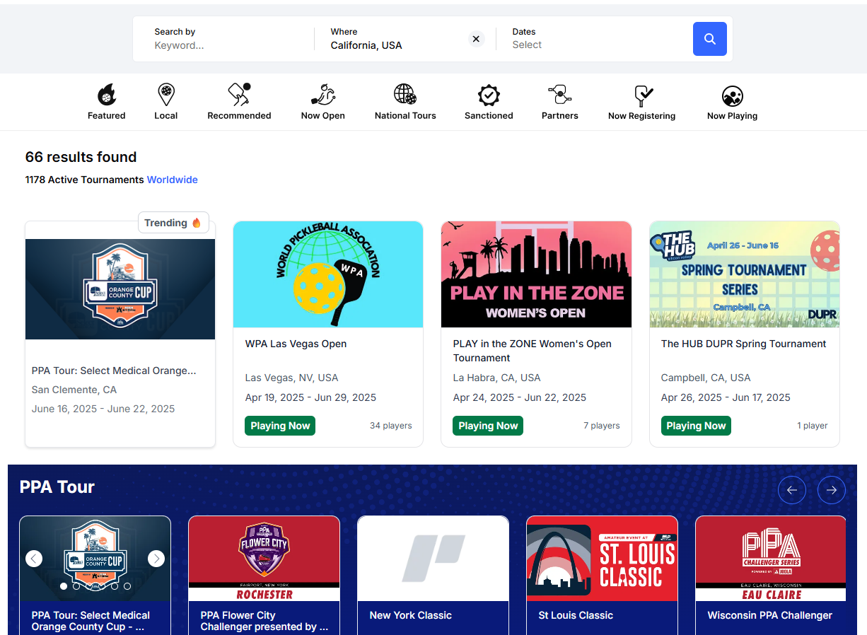 pickleballtournaments_search Picklelballtournaments.com search results page for California